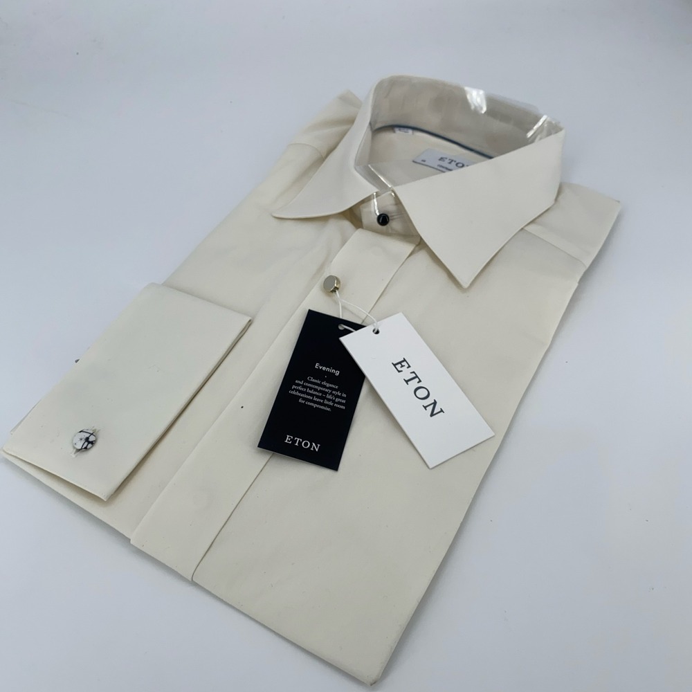 Eton Dress Shirt Men's 15 3/4-40 Off White Poplin Stretch Contemporary Button Up